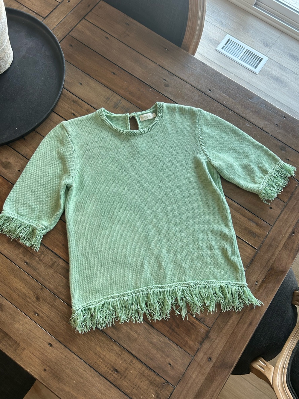 Spartina 449 Sophia Fringe Sweater Mint Green S